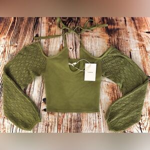 TULAROSA || Genet Pointelle Halter Knit Top in Sage Green - SZ XS ⭐️NWT⭐️